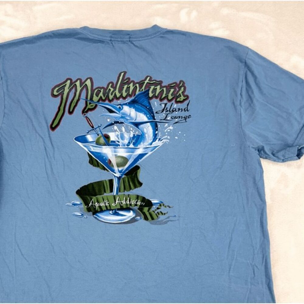 BELLAGIO T-Shirt Mens Large Blue MARLINTINI'S Island Lounge Vegas‎ Tee